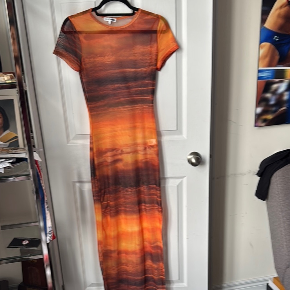 Fashion Nova Vibrant Sunset Maxi Dress - Sheer
